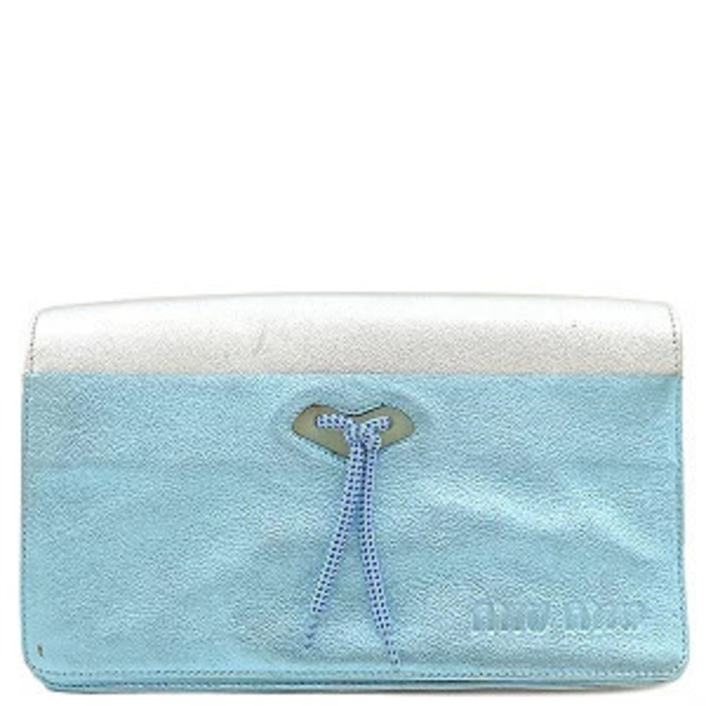 Miu Miu shoulder bag embossed leather metallic blue silver bicolor